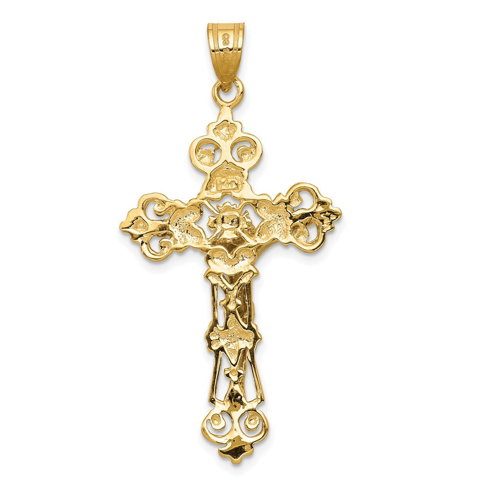 10k Yellow Gold 24 mm INRI Fleur De Lis Jesus Crucifix Pendant (2.79 grams)