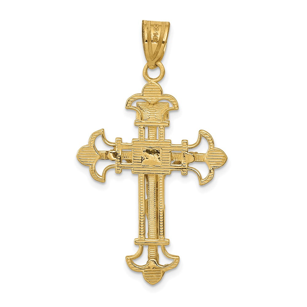 10k Yellow Gold 22 mm INRI Fleur De Lis Jesus Crucifix Pendant (1.77 grams)