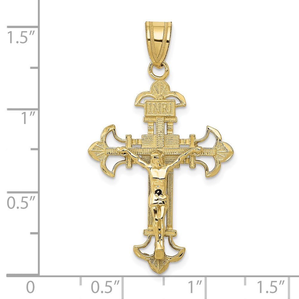 10k Yellow Gold 22 mm INRI Fleur De Lis Jesus Crucifix Pendant