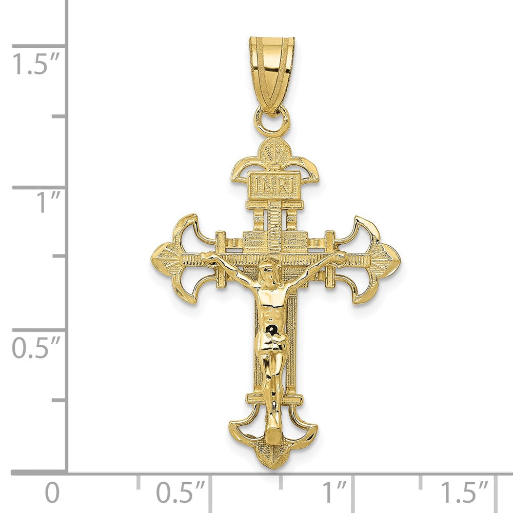 10k Yellow Gold 22 mm INRI Fleur De Lis Jesus Crucifix Pendant (1.77 grams)