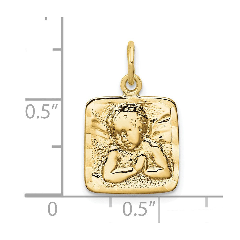 10k Yellow Gold 13 mm Satin & Diamond -cut Angel Charm (1.67 grams)