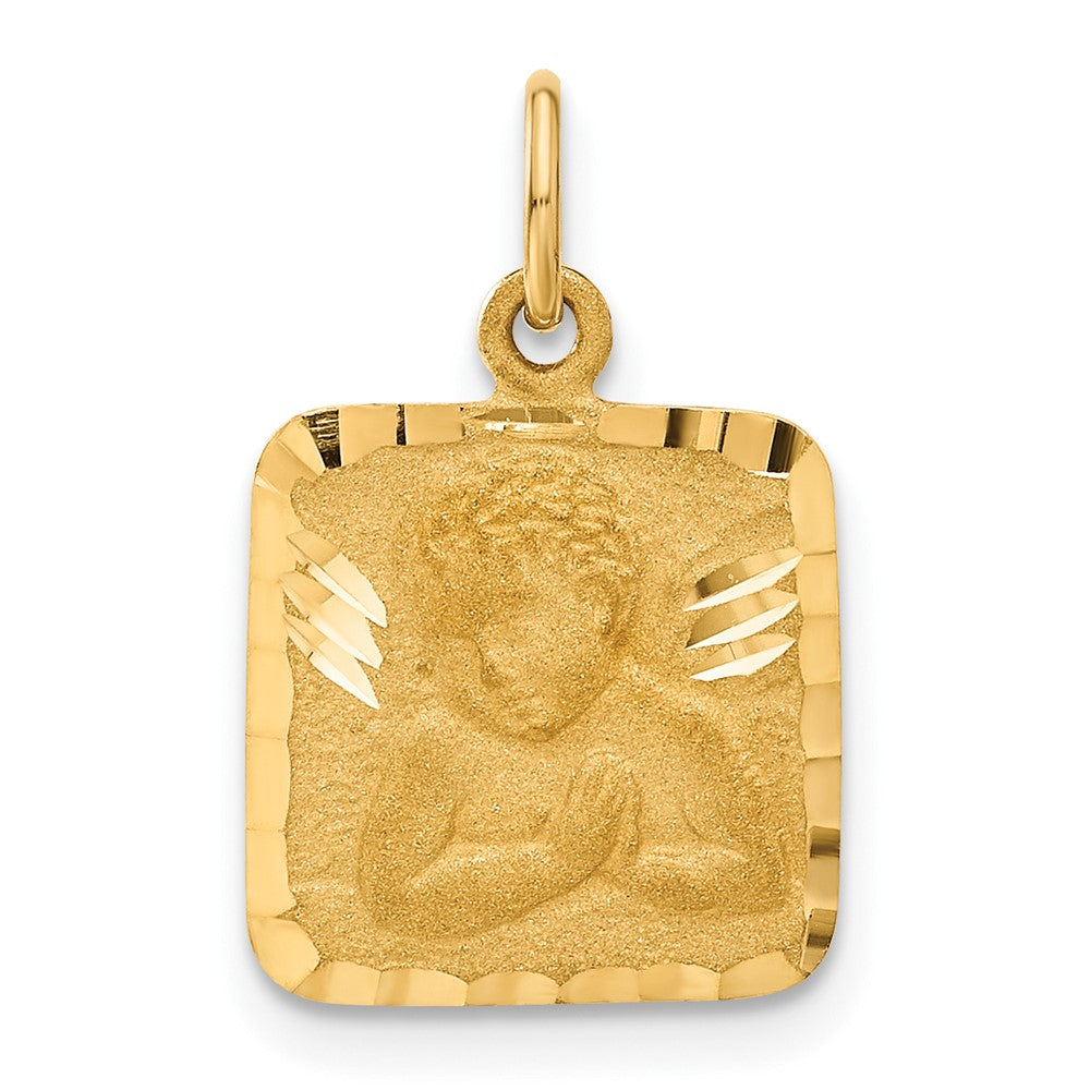 10k Yellow Gold 13 mm Satin & Diamond -cut Angel Charm