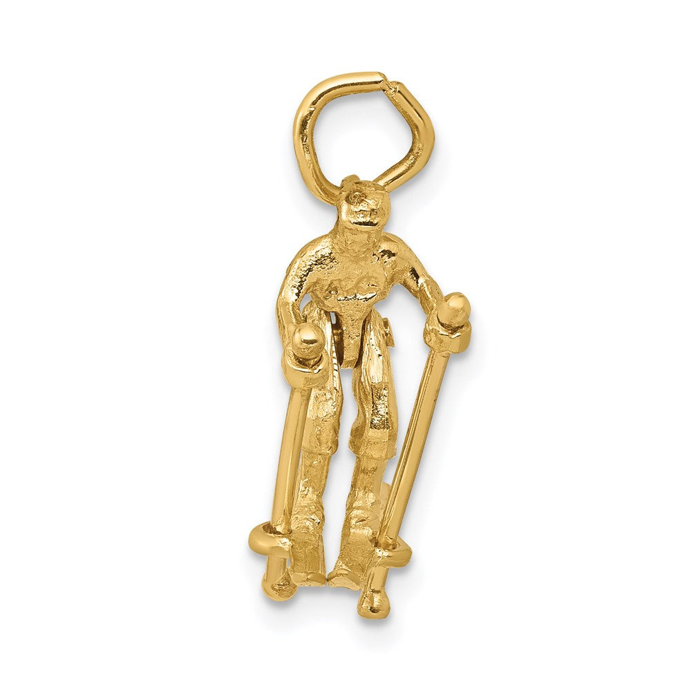 14k Yellow Gold 20 mm 3D Moveable Snow Skier Charm (1.71 grams)