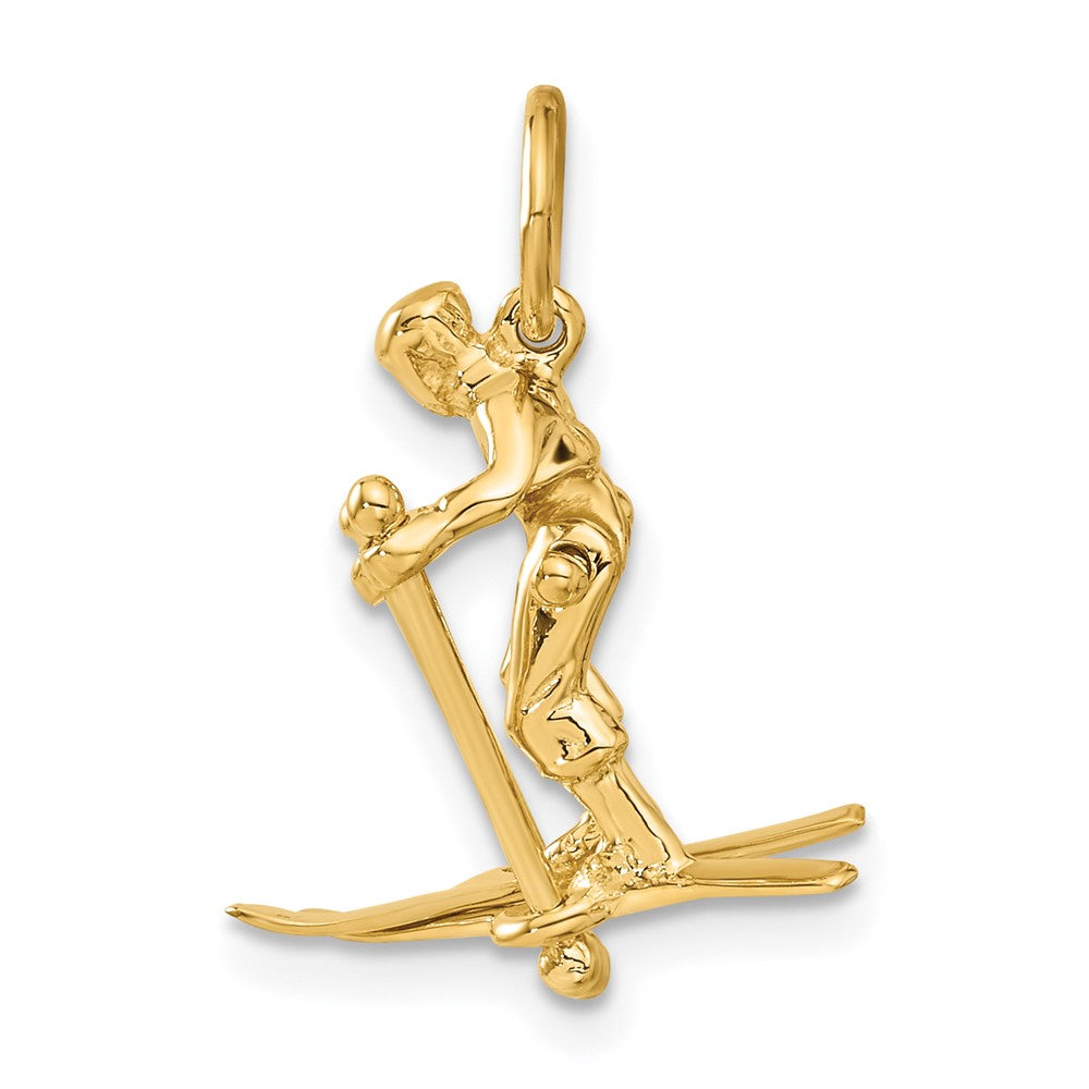 14k Yellow Gold 20 mm 3D Moveable Snow Skier Charm (1.71 grams)