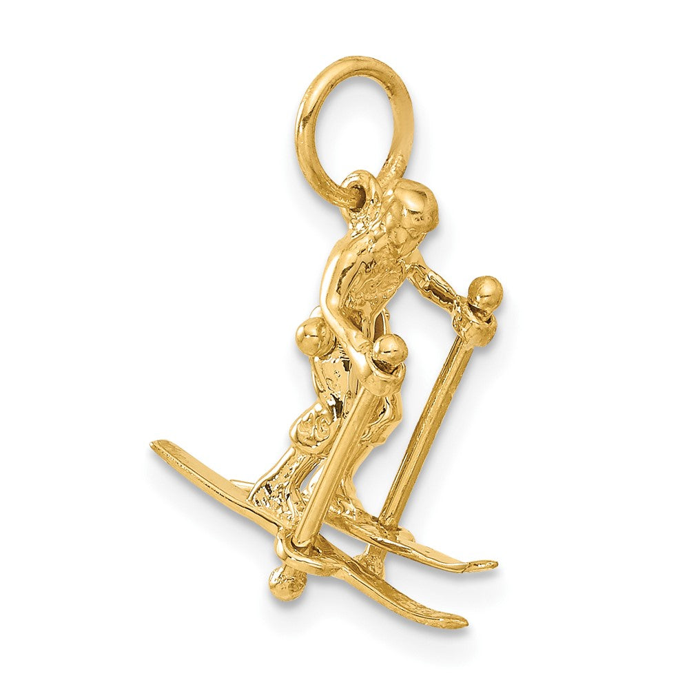 14k Yellow Gold 20 mm 3D Moveable Snow Skier Charm (1.71 grams)