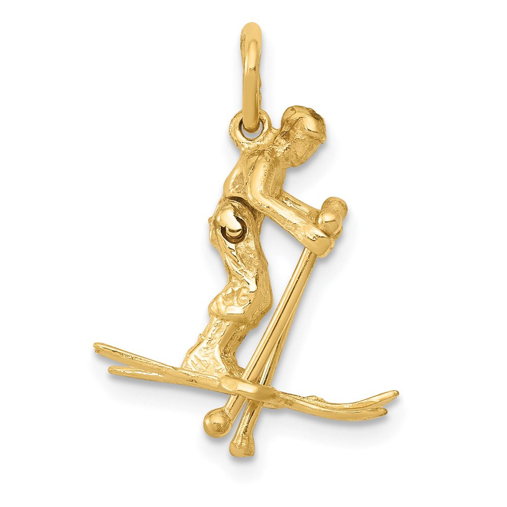 14k Yellow Gold 20 mm 3D Moveable Snow Skier Charm (1.71 grams)