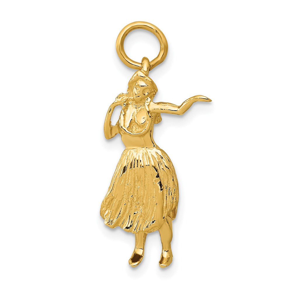 14k Yellow Gold 10 mm 3-D Hula Dancer Charm (2.37 grams)