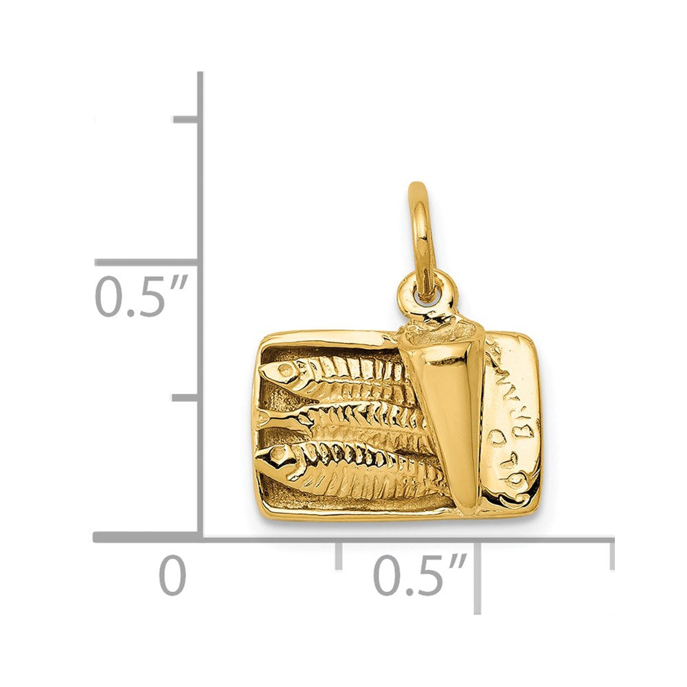 14k Yellow Gold 15 mm 3D Sardine Can Charm (3.19 grams)