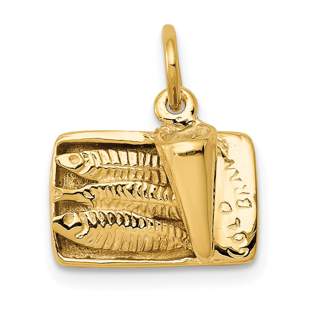 14k Yellow Gold 15 mm 3D Sardine Can Charm (3.19 grams)