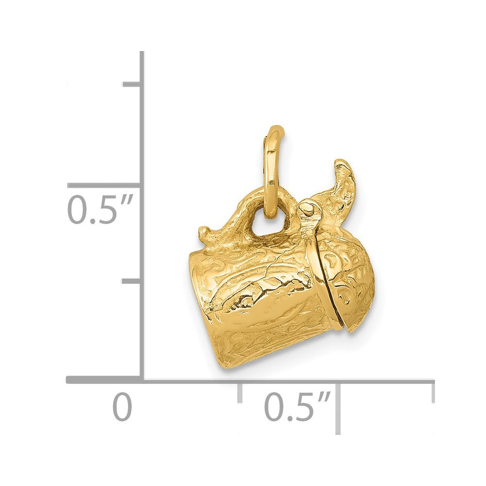 14k Yellow Gold 11 mm 3-D Beer Stein Lid Opens Charm (2.12 grams)