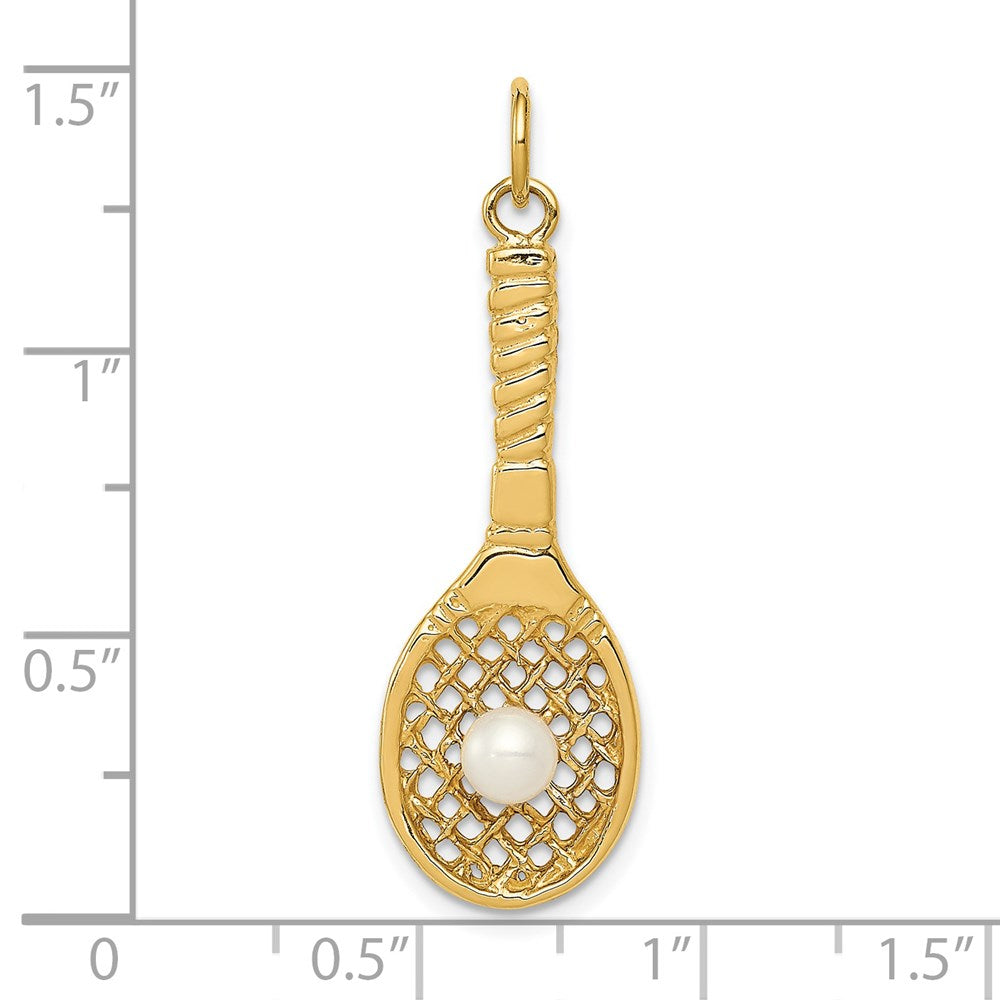 14k Yellow Gold 11 mm Tennis Racquet W/FW Cultured Pearl Charm (1.9 grams)