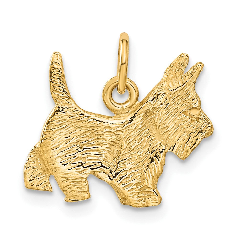 14k Yellow Gold 16 mm Ruby Eye Scottie Dog Charm (3.37 grams)