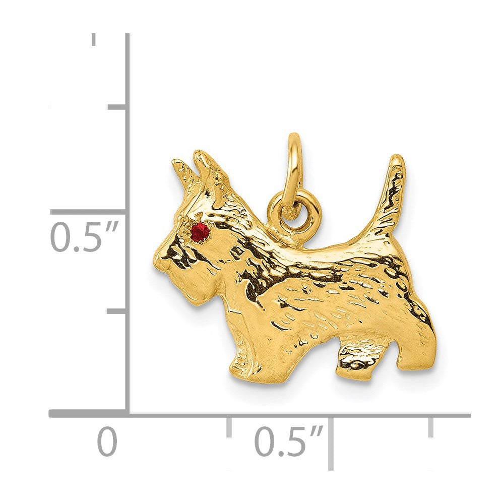 14k Yellow Gold 16 mm Ruby Eye Scottie Dog Charm (3.37 grams)