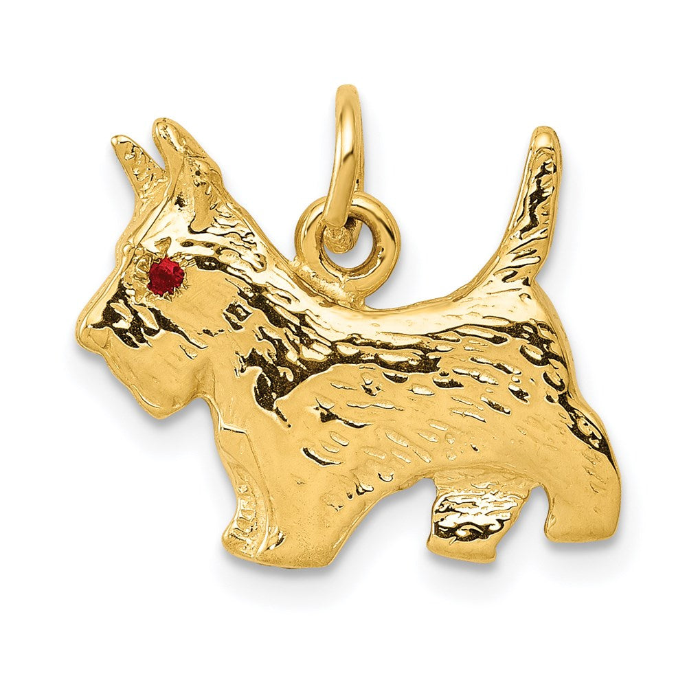 14k Yellow Gold 16 mm Ruby Eye Scottie Dog Charm (3.37 grams)