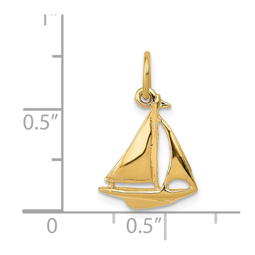 14k Yellow Gold 12 mm 3D Sailboat Charm (0.89 grams)
