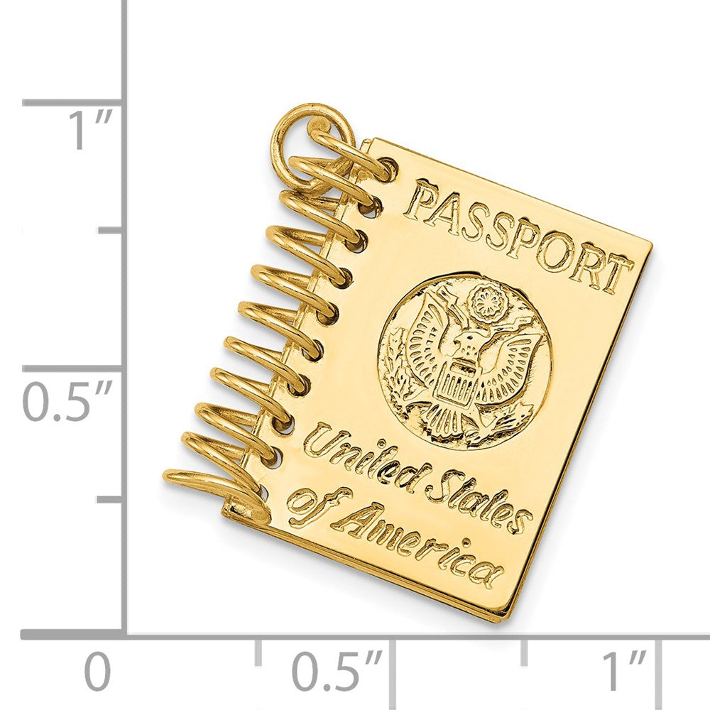 14k Yellow Gold 26 mm 3D Passport Opens Charm (5.02 grams)