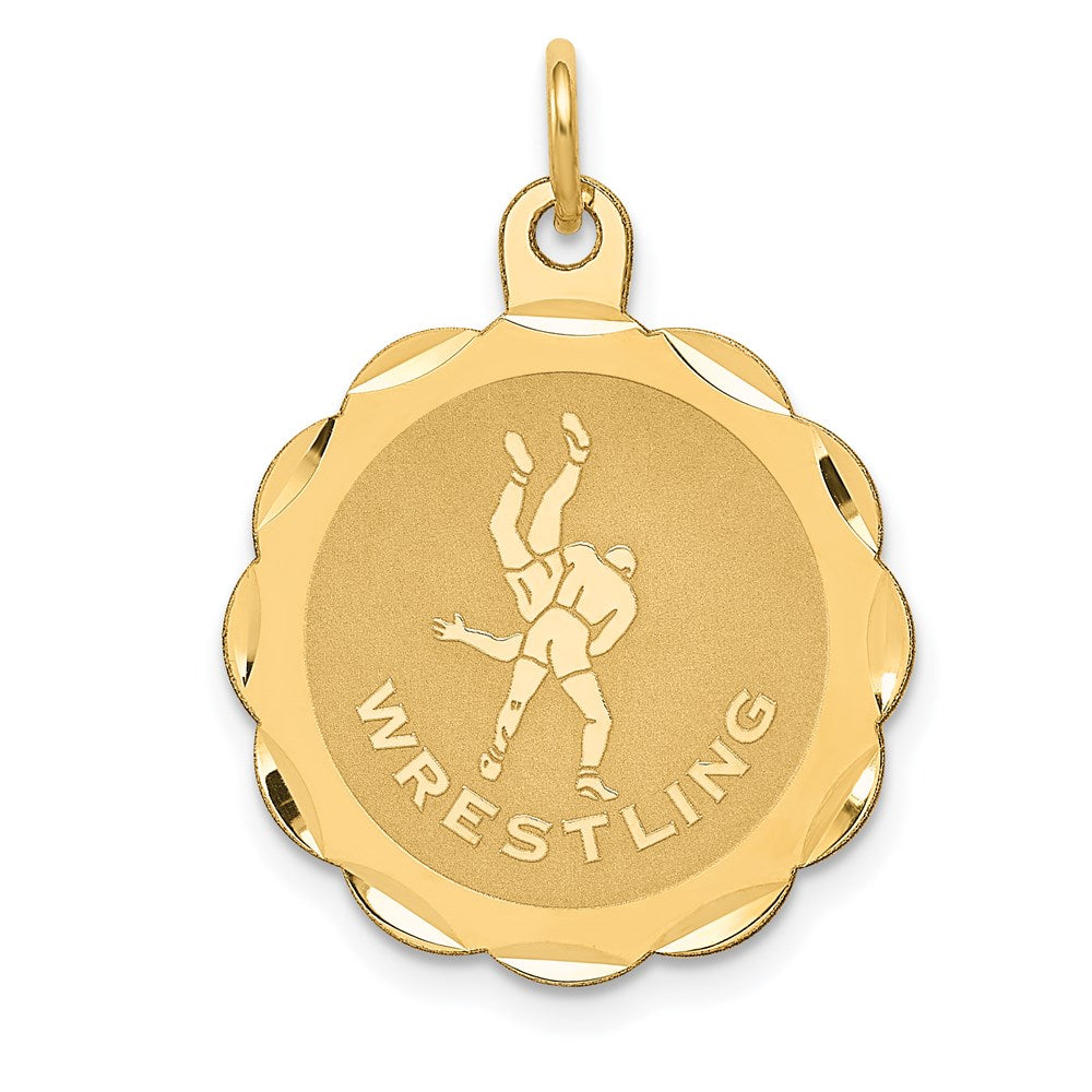 14k Yellow Gold 18 mm Wrestling Scalloped Edge Disc Charm (1 grams)