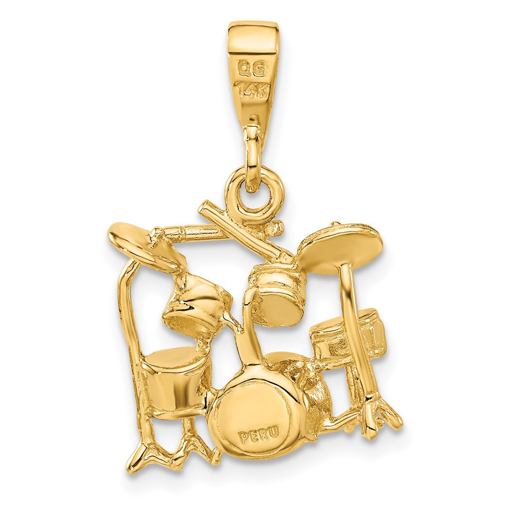 14k Yellow Gold 15 mm 3D Drum Set Charm (3.94 grams)