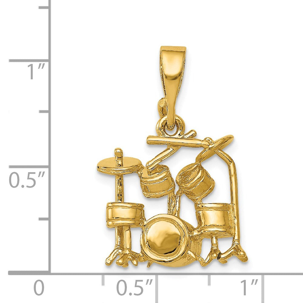14k Yellow Gold 15 mm 3D Drum Set Charm (3.94 grams)