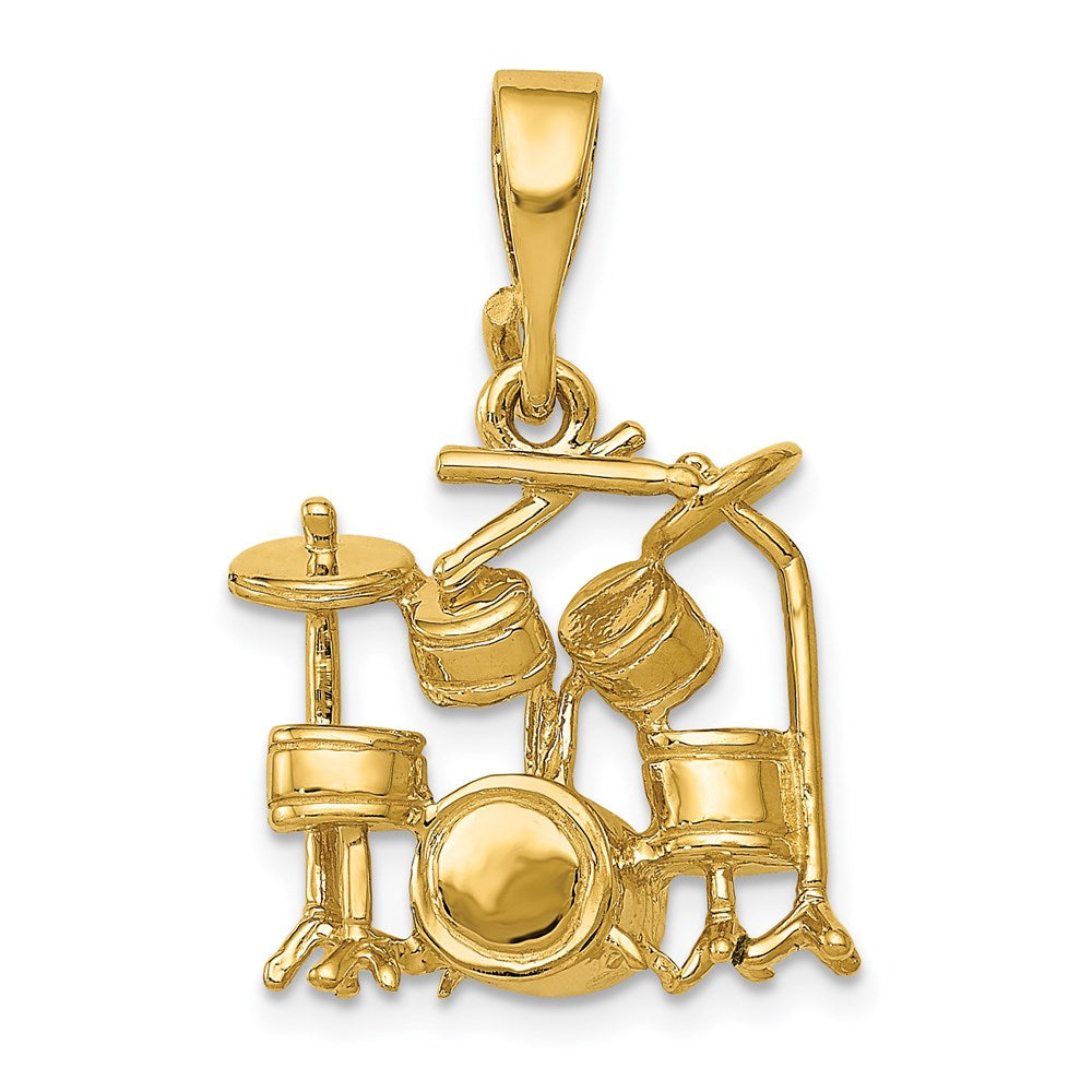 14k Yellow Gold 15 mm 3D Drum Set Charm (3.94 grams)