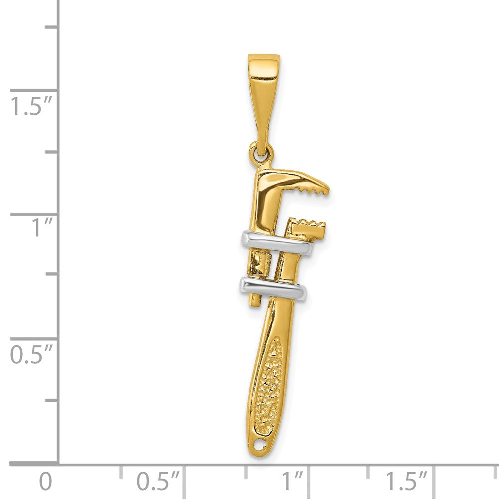 14k Yellow & Rhodium 10 mm  3-D Pipe Wrench Charm (3.07 grams)