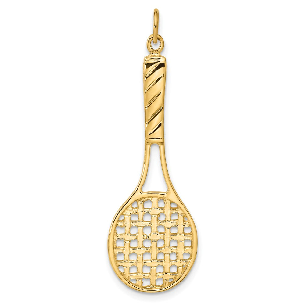 14k Yellow Gold 15 mm 3D Tennis Racquet Pendant (3.28 grams)
