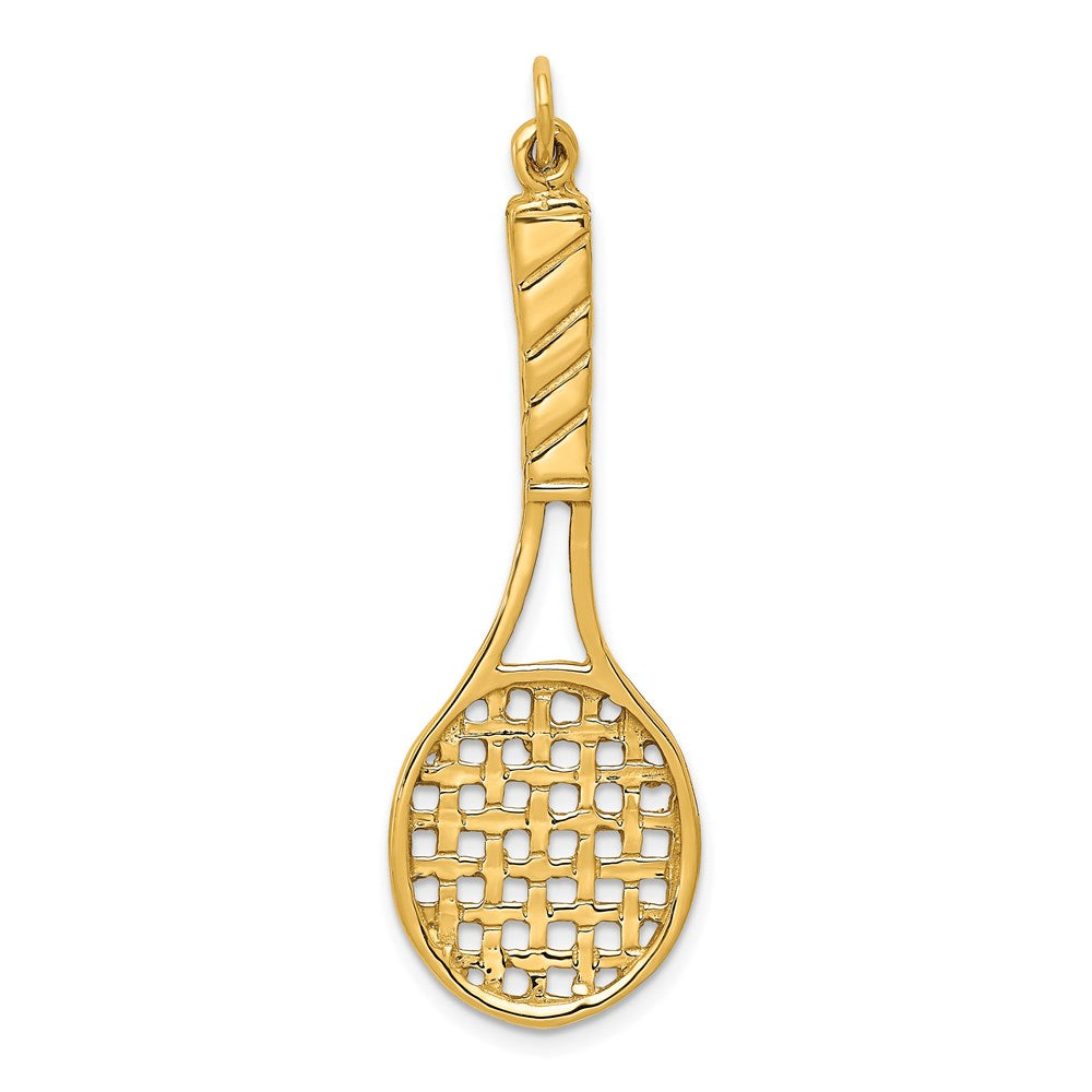 14k Yellow Gold 15 mm 3D Tennis Racquet Pendant (3.28 grams)
