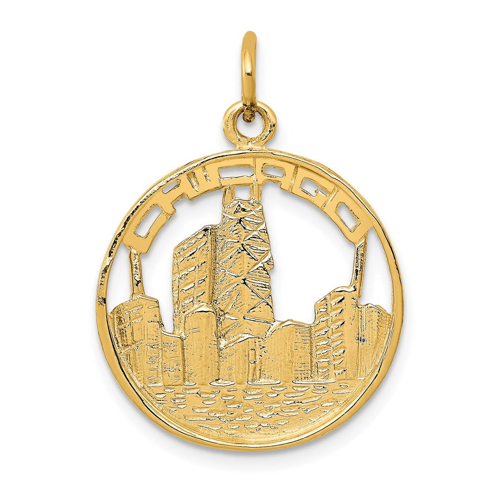 14k Yellow Gold 18 mm Chicago Skyline Charm (1.96 grams)
