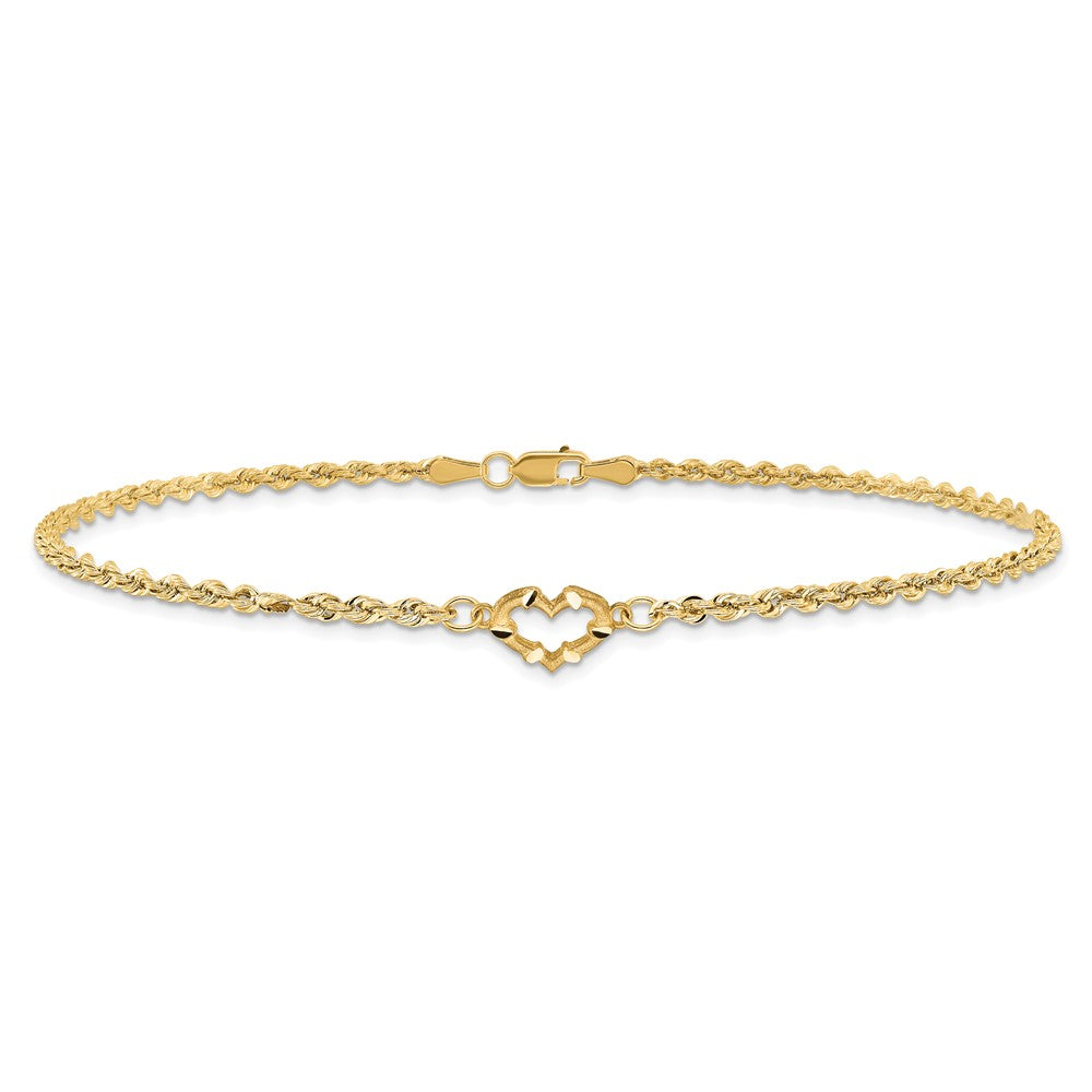 14k Yellow Gold 10 mm Diamond-cut Open Heart Rope inch Anklet (1.88 grams)