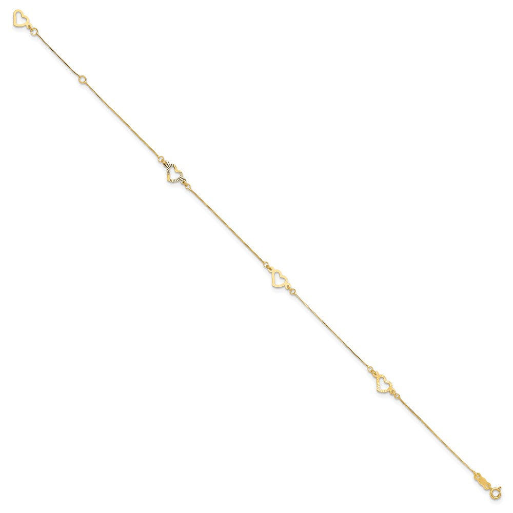 14k Yellow Gold 1 mm 4K Fancy Heart in Plus in ext. Anklet (1.13 grams)