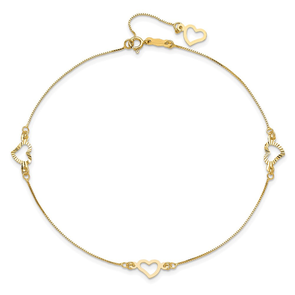 14k Yellow Gold 1 mm 4K Fancy Heart in Plus in ext. Anklet (1.13 grams)