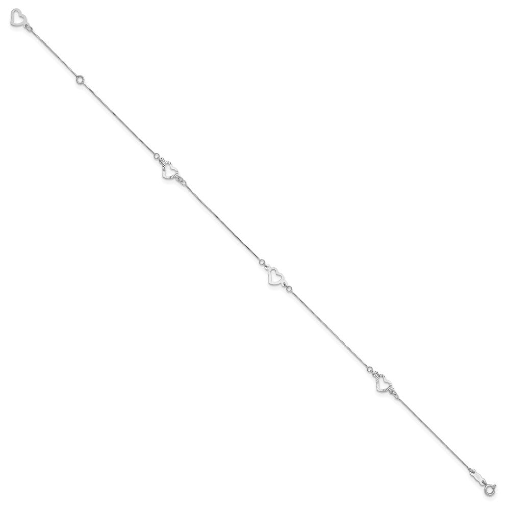 14k White Gold 1 mm 4K White Gold Fancy Heart in Plus in ext. Anklet (1.08 grams)