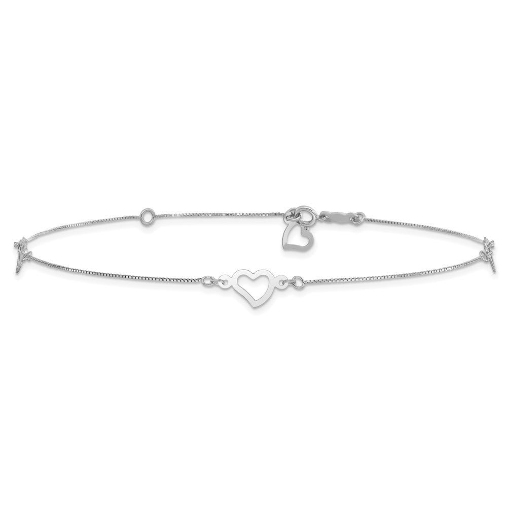 14k White Gold 1 mm 4K White Gold Fancy Heart in Plus in ext. Anklet (1.08 grams)