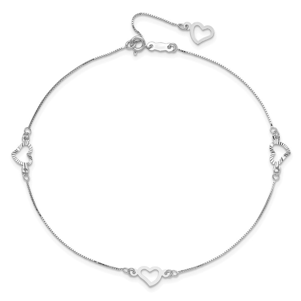 14k White Gold 1 mm 4K White Gold Fancy Heart in Plus in ext. Anklet (1.08 grams)