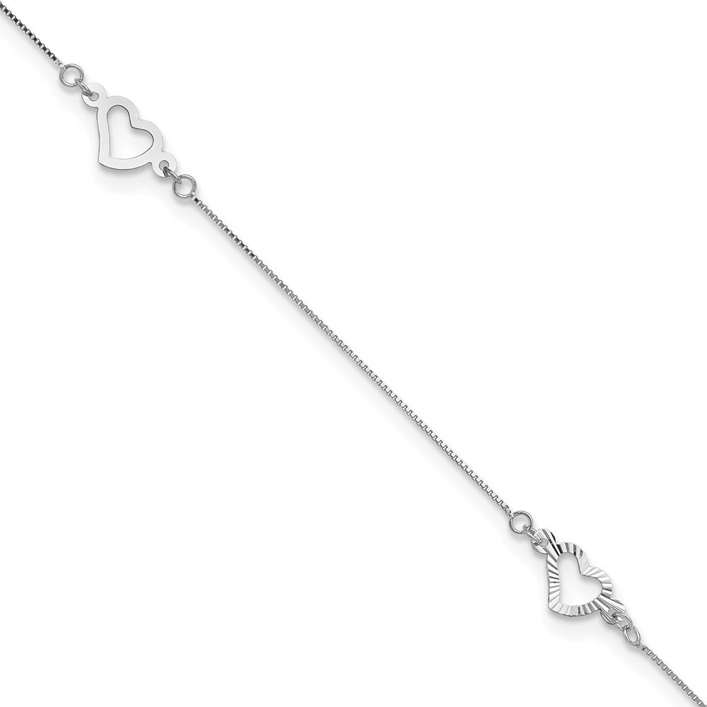 14k White Gold 1 mm 4K White Gold Fancy Heart in Plus in ext. Anklet (1.08 grams)