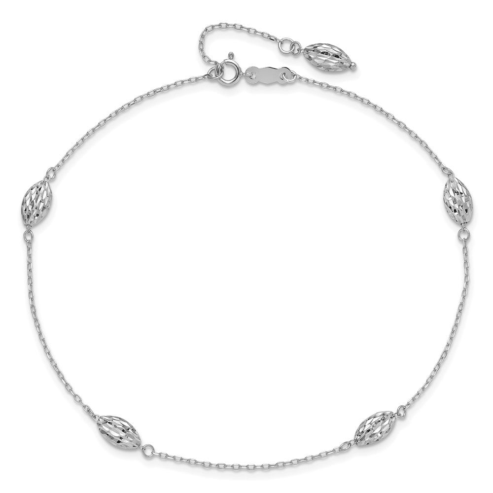 14k White Gold 1 mm Puffed Rice Bead in Plus in ext. Anklet (1.61 grams)