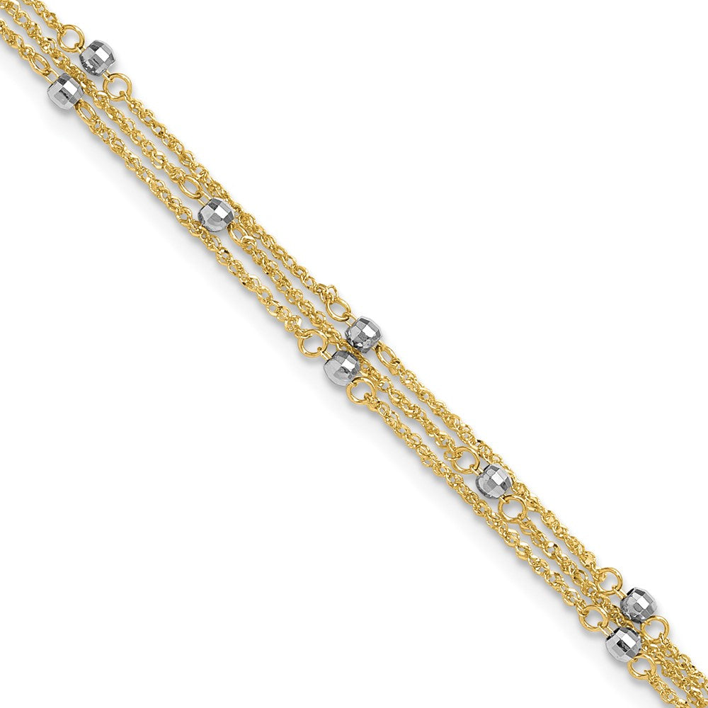 14k Two-tone 6 mm Triple Strand 10in Plus 1in ext. Anklet (2.67 grams)