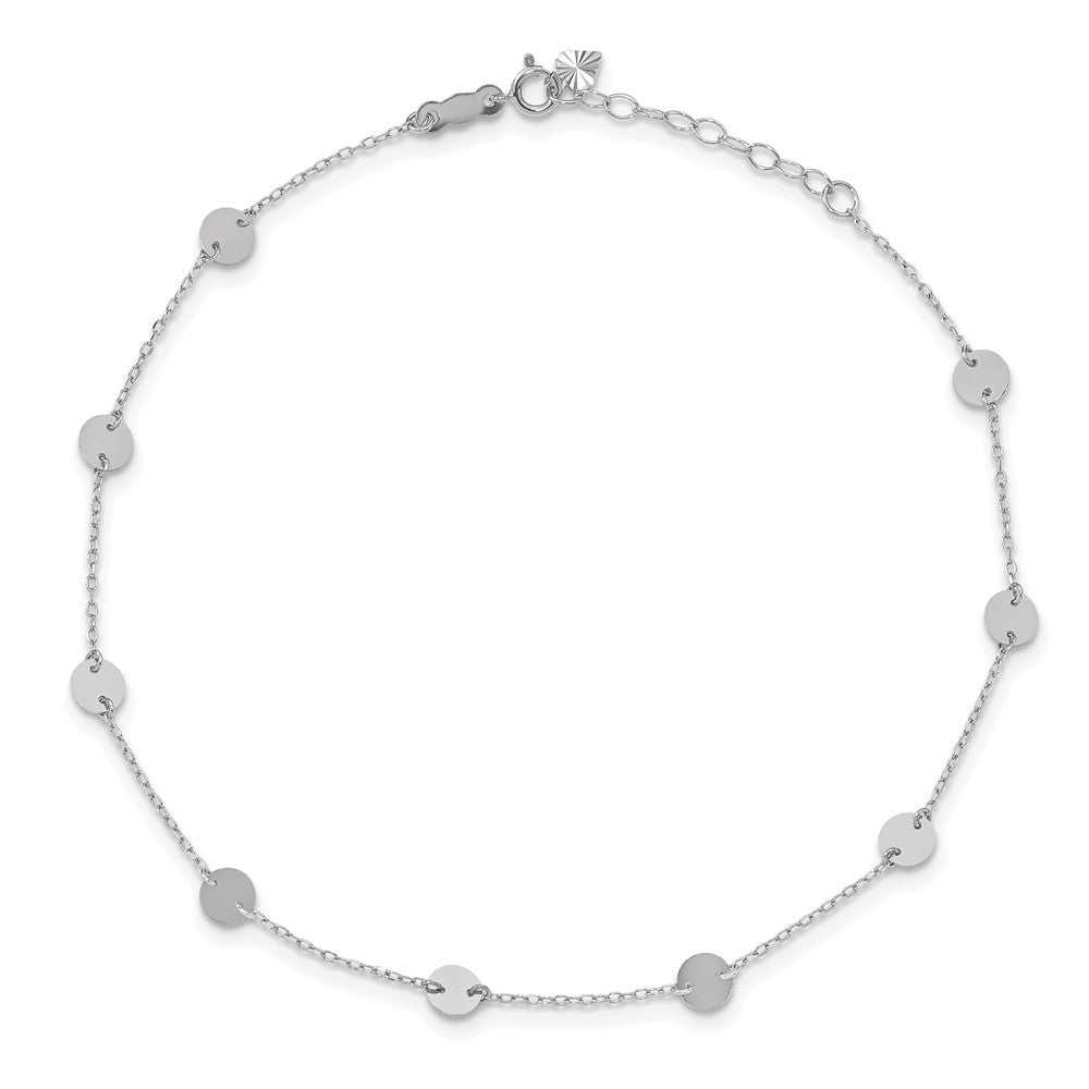 14k White Gold 4.75 mm  Polished Disc 9in Plus 1in ext. Anklet (1.5 grams)