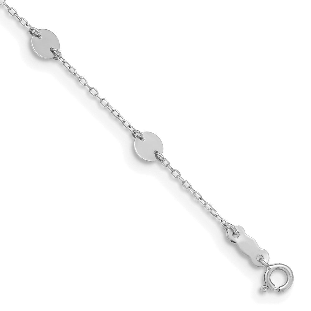 14k White Gold 4.75 mm  Polished Disc 9in Plus 1in ext. Anklet (1.5 grams)