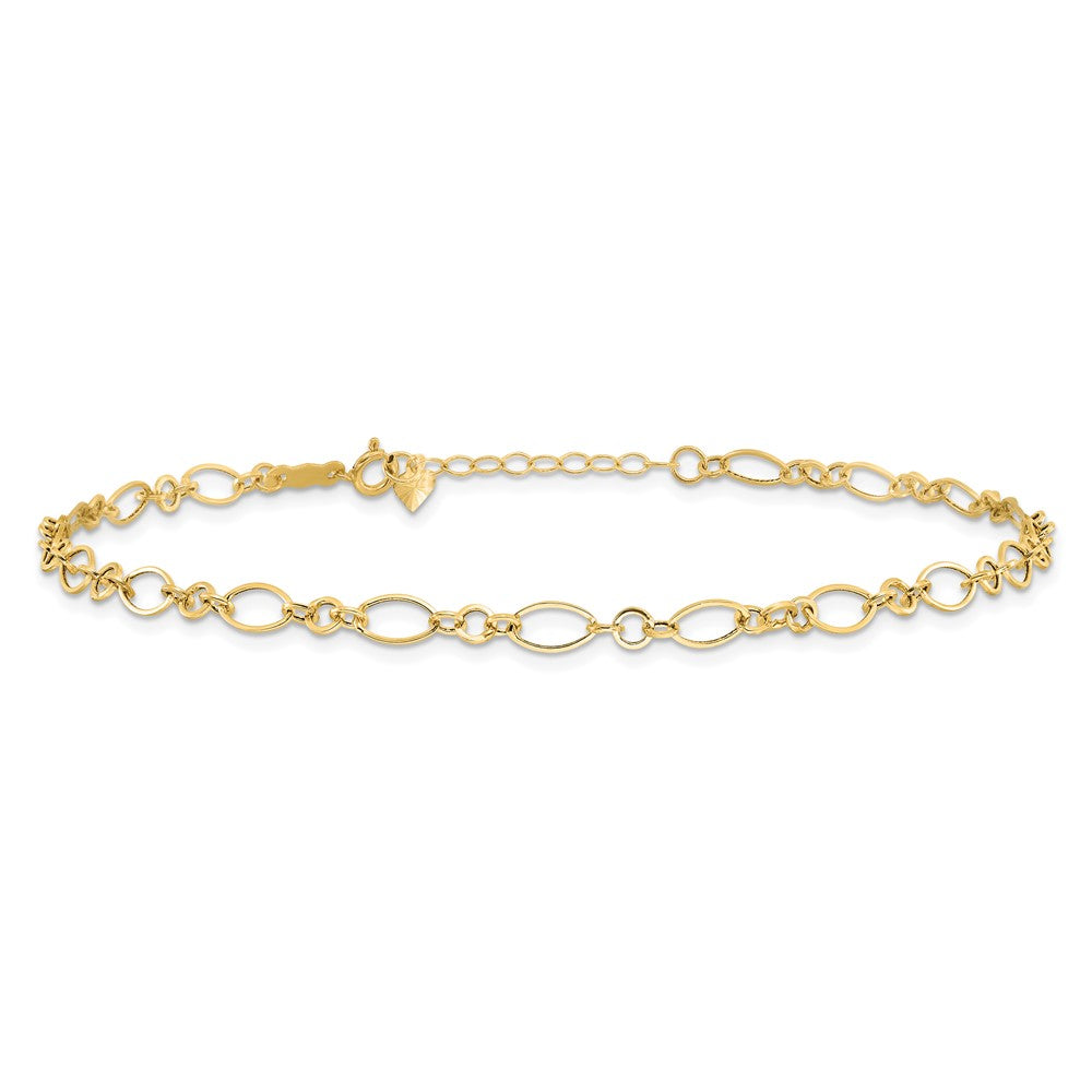 14k Yellow Gold 4 mm Fancy Link in with 1in ext Anklet (1.12 grams)