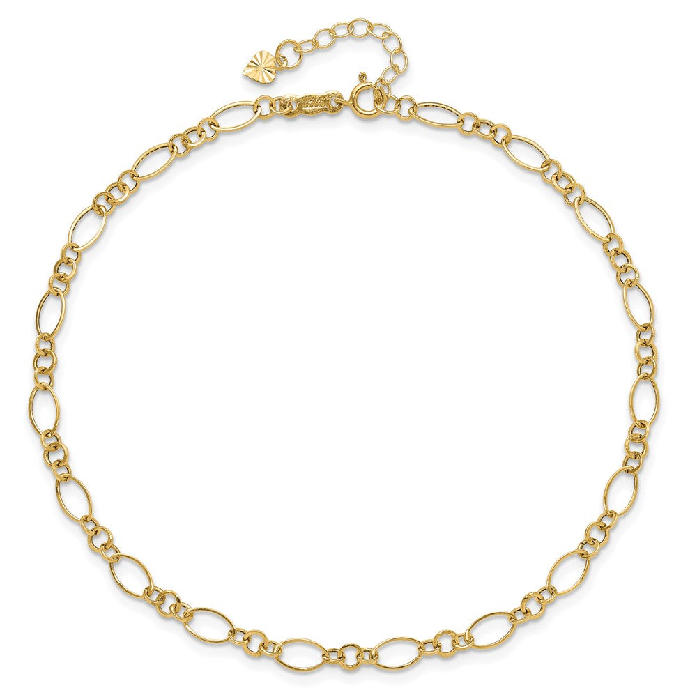 14k Yellow Gold 4 mm Fancy Link in with 1in ext Anklet (1.12 grams)