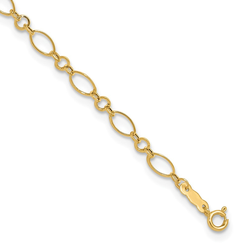 14k Yellow Gold 4 mm Fancy Link in with 1in ext Anklet (1.12 grams)