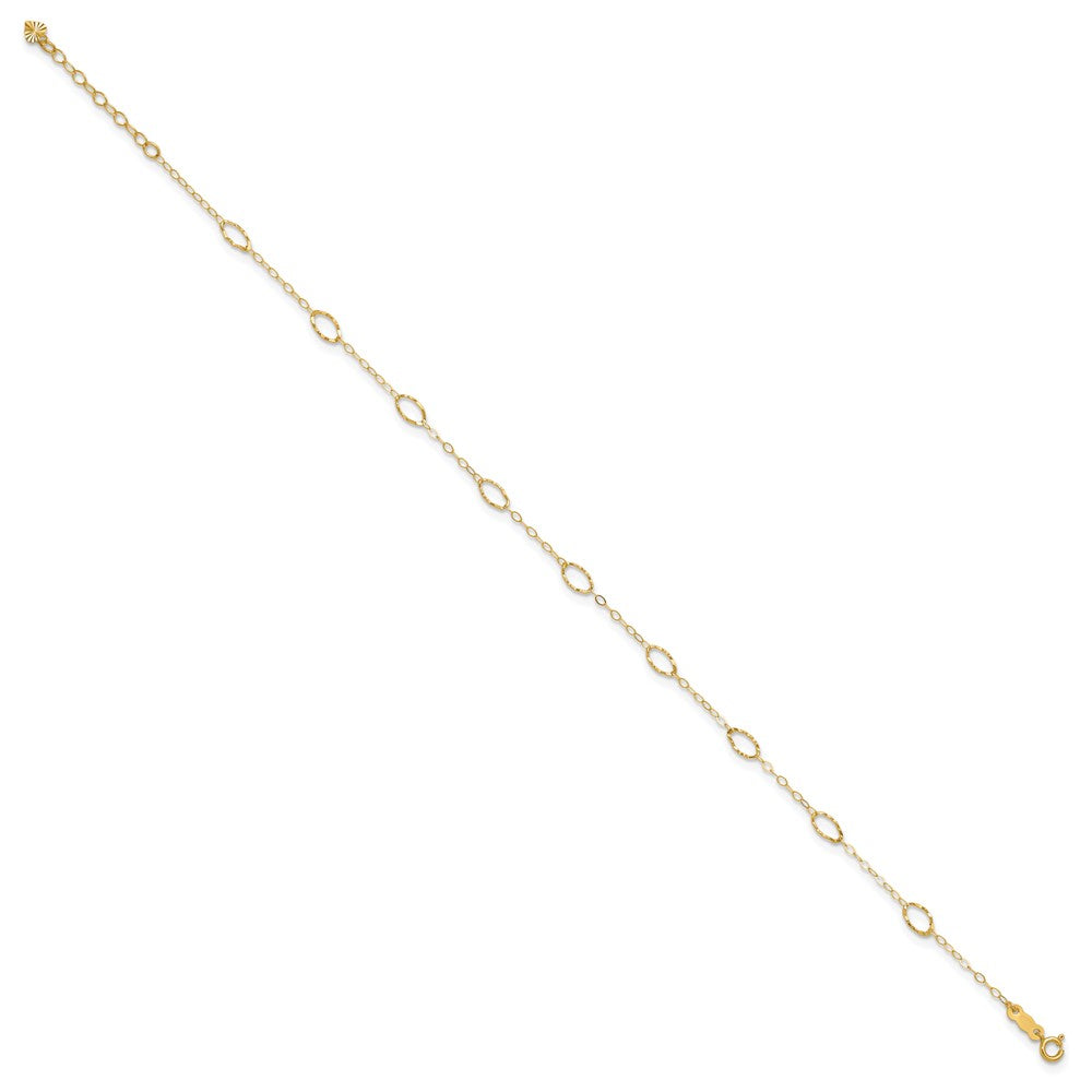 14k Yellow Gold 1 mm 4k Oval Shapes in Plus in ext Anklet (0.88 grams)
