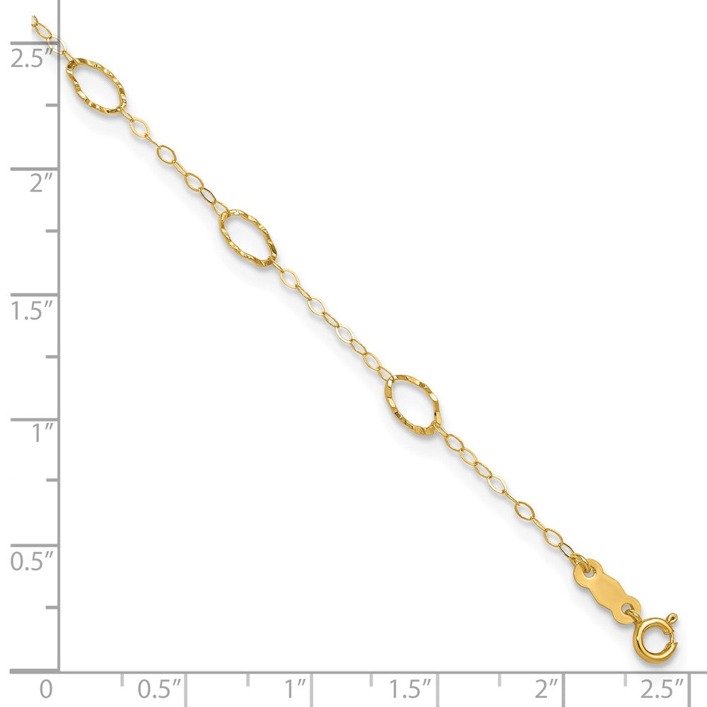 14k Yellow Gold 1 mm 4k Oval Shapes in Plus in ext Anklet (0.88 grams)