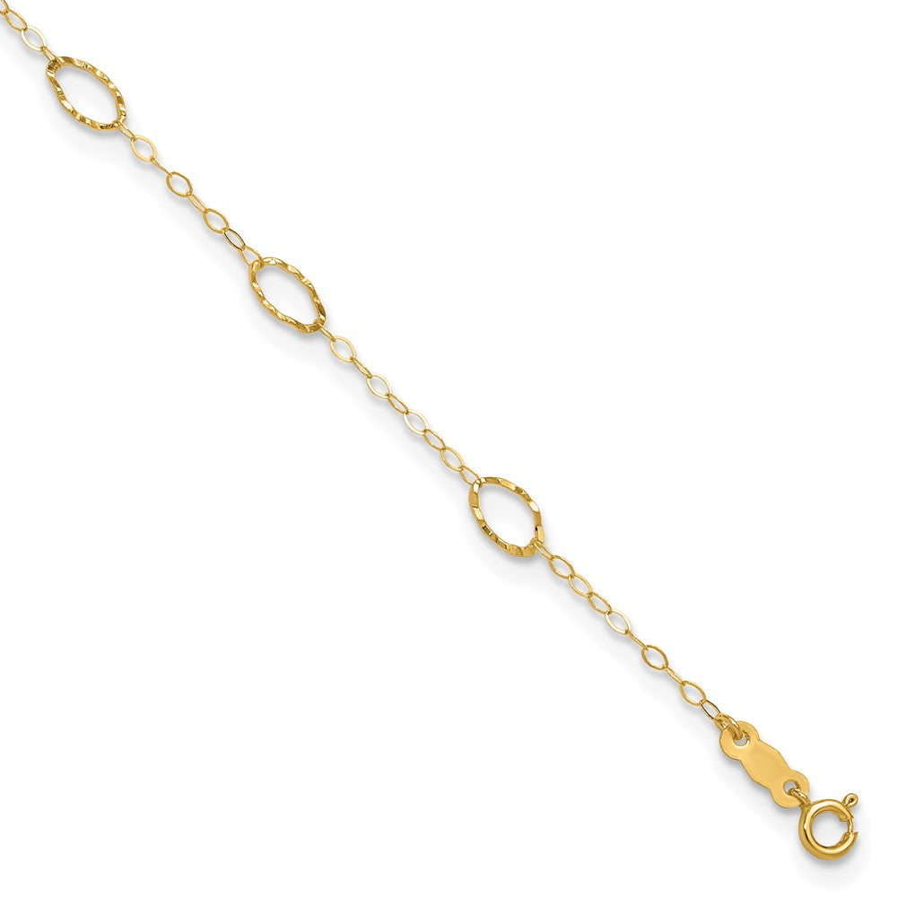 14k Yellow Gold 1 mm 4k Oval Shapes in Plus in ext Anklet (0.88 grams)