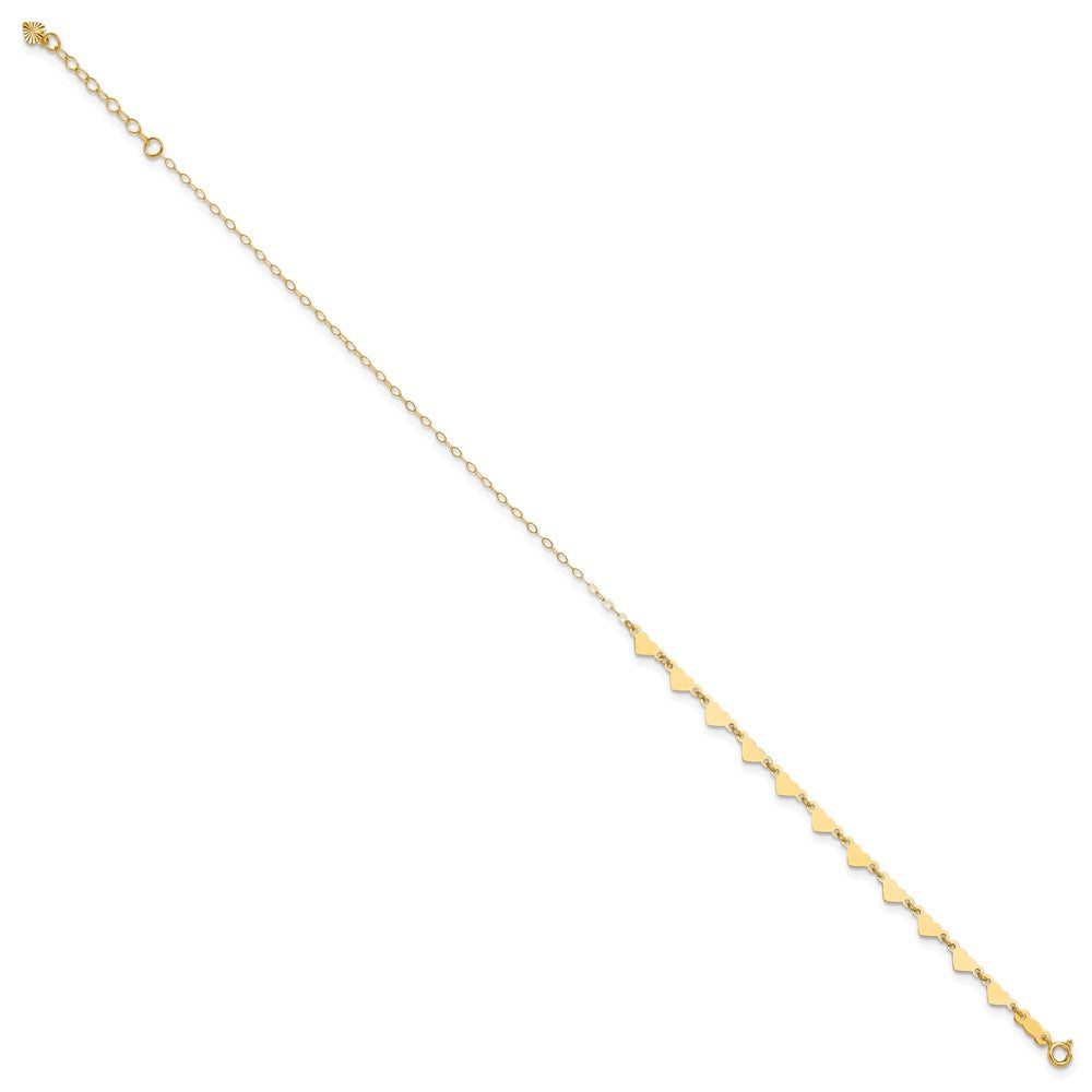 14k Yellow Gold 1 mm 4K Oval Link Chain with Hearts in Plus in Ext Anklet (1.2 grams)