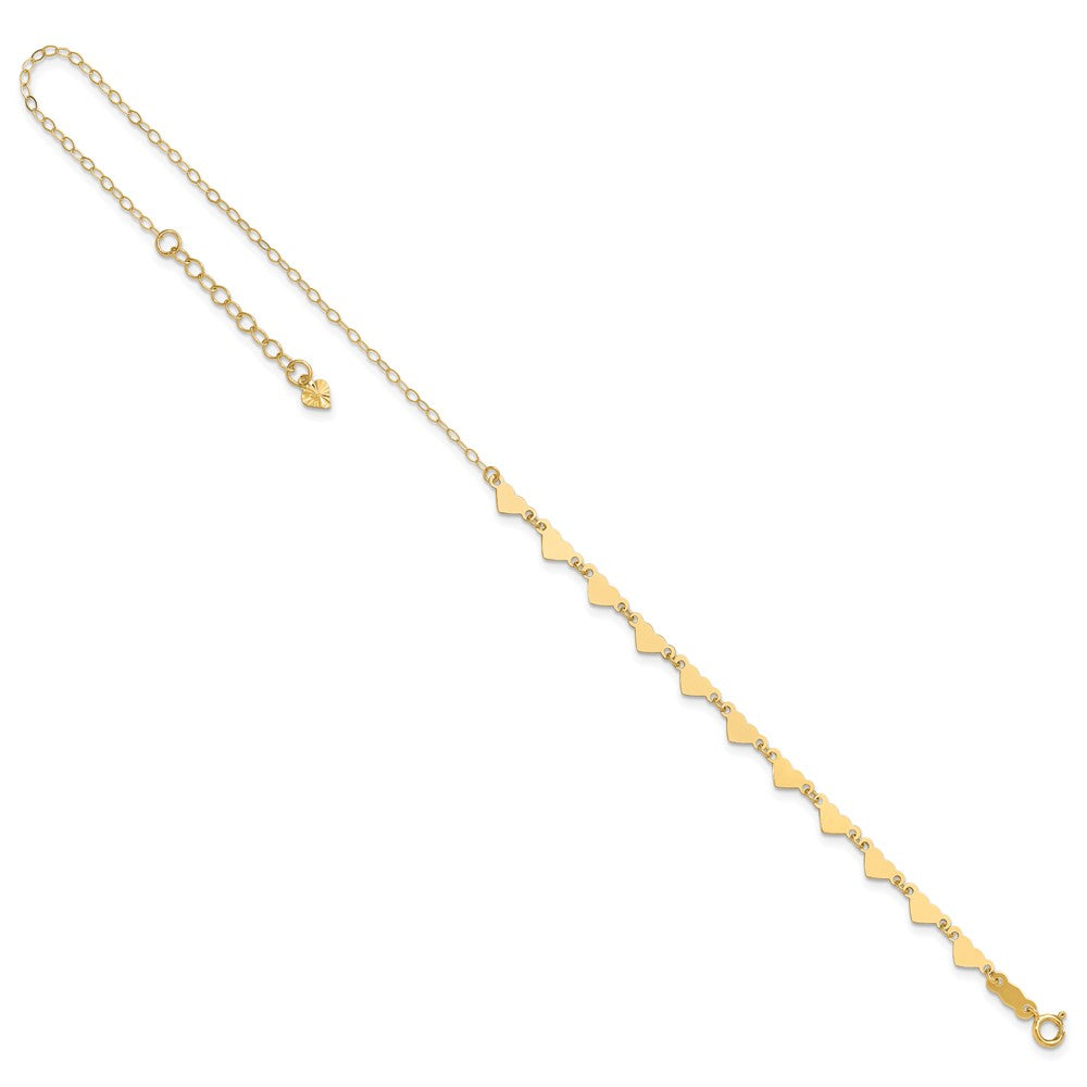 14k Yellow Gold 1 mm 4K Oval Link Chain with Hearts in Plus in Ext Anklet (1.2 grams)