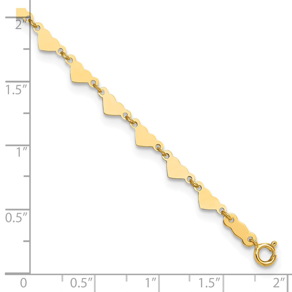 14k Yellow Gold 1 mm 4K Oval Link Chain with Hearts in Plus in Ext Anklet (1.2 grams)