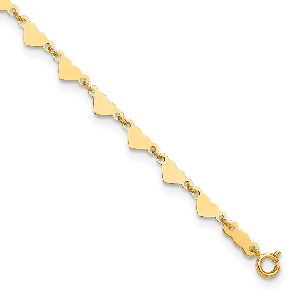 14k Yellow Gold 1 mm 4K Oval Link Chain with Hearts in Plus in Ext Anklet (1.2 grams)