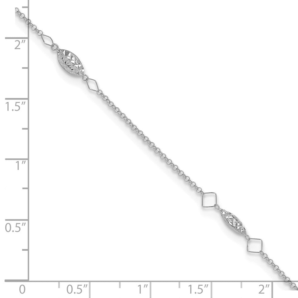 14k White Gold 4 mm  Circle Chain Diamond Cut Rice Puff Beads 9in Plus 1in Ext An (1.27 grams)